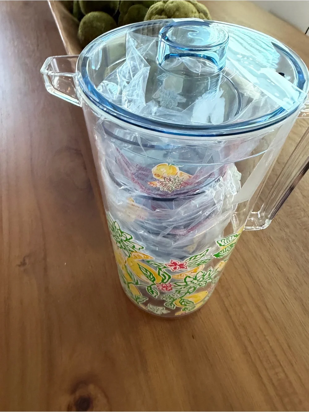 Lilly Pulitzer Blue and Yellow Floral Acrylic Pitcher with Tumblers